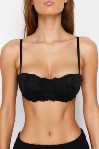 TRENDYOLMİLLA Black Lace Rope Sleeveless Covered Balkonette Knitting Bra - Image 4