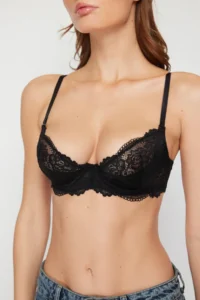 TRENDYOLMİLLA Black Lace Rope Sleeveless Demi without filling Covered balconette Knitting Bra - Image 5