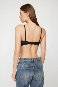 TRENDYOLMİLLA Black Lace Rope Sleeveless Demi without filling Covered balconette Knitting Bra - Image 7