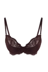 TRENDYOLMİLLA Dark Brown Lace Rope Sleeveless Demi without filling Covered balconette Knitting Bra - Image 9