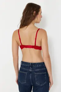 TRENDYOLMİLLA Burgundy Lace Rope Sleeveless Demi without filling Covered balconette Knitting Bra - Image 8