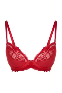 TRENDYOLMİLLA Burgundy Lace Rope Sleeveless Demi without filling Covered balconette Knitting Bra - Image 9