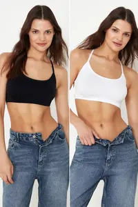 TRENDYOLMİLLA Black-White 2 Sets seamless Without underwire Wireless bralette Sleeveless Low-cut bra - Image 2