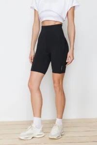 TRENDYOLMİLLA Black Mat Shaping Material Reflector Printed Knitting Sports Biker/Cycler/Short Leggings - Image 6