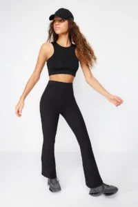 TRENDYOLMİLLA Black Brushed Soft Material flared leg Yoga Knitting Sports Leggings - Image 2