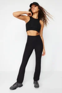 TRENDYOLMİLLA Black Brushed Soft Material flared leg Yoga Knitting Sports Leggings - Image 4