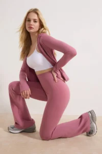 TRENDYOLMİLLA Pink Brushed Soft Material flared leg Yoga Knitting Sports Leggings - Image 2