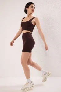 TRENDYOLMİLLA Brown Brushed Soft Material Drink Waist Pocket Detail Knitting Sports Shorts/Short Leggings