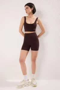 TRENDYOLMİLLA Brown Brushed Soft Material Drink Waist Pocket Detail Knitting Sports Shorts/Short Leggings - Image 2