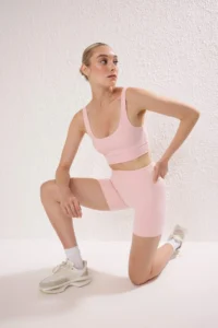 TRENDYOLMİLLA Pink Brushed Soft Material Drink Waist Pocket Detail Knitting Sports Shorts/Short Leggings - Image 2