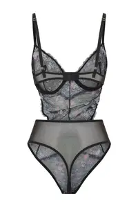 TRENDYOLMİLLA Black Lace Embroidered Floral Wireless snaps Knitting Bodysuit .D.00000 - Image 10