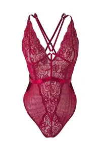 TRENDYOLMİLLA Dark Cherry Lace Cellular/Perforated Piping Detailed Wireless Knitting Bodysuit .D.00002 - Image 5