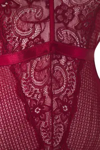 TRENDYOLMİLLA Dark Cherry Lace Cellular/Perforated Piping Detailed Wireless Knitting Bodysuit .D.00002 - Image 6