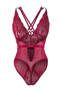 TRENDYOLMİLLA Dark Cherry Lace Cellular/Perforated Piping Detailed Wireless Knitting Bodysuit .D.00002 - Image 7