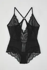 TRENDYOLMİLLA Black Tulle Lace Detailed Wireless Knitting Bodysuit .D.00008 - Image 5