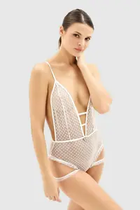 TRENDYOLMİLLA White Lace Frilly, Gartered and Back with accessories Cellular/Perforated Wireless Knitting Bodysuit .D.00010 - Image 2