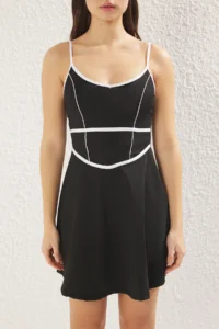 TRENDYOLMİLLA Black White Piping Detailed 2 Layer Tennis Knitting Sports Dress with Shorts - Image 3