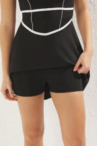 TRENDYOLMİLLA Black White Piping Detailed 2 Layer Tennis Knitting Sports Dress with Shorts - Image 4