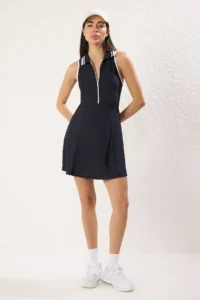 TRENDYOLMİLLA Navy Blue Micro Material Zipper and Piping Detailed Tennis Knitting Sports Dress