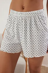 TRENDYOLMİLLA White 3 Sets Heart and Polka Dot Ribbed OF shorts Knitting Pajama Set - Image 3