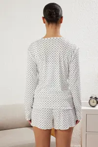 TRENDYOLMİLLA White 3 Sets Heart and Polka Dot Ribbed OF shorts Knitting Pajama Set - Image 5