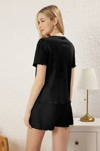 TRENDYOLMİLLA Black buttoned Ribbed OF shorts Knitting Pajama Set - Image 4
