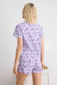TRENDYOLMİLLA Lilac Floral Ribbed T-Shirt & OF shorts Knitting Pajama Set - Image 5