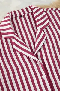 TRENDYOLMİLLA Burgundy Striped textured Fabric OF shorts Weaving Pajama Set - Image 7