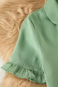 TRENDYOLMİLLA Green 100% Cotton Frilly Muslin OF shorts Weaving Pajama Set - Image 7
