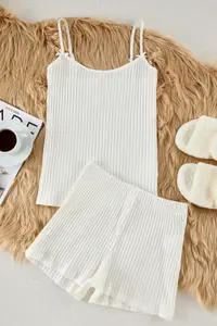 TRENDYOLMİLLA White 100% Cotton Striped Ribbon/with bow Ribbed OF shorts Knitting Pajama Set - Image 6