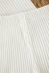 TRENDYOLMİLLA White 100% Cotton Striped Ribbon/with bow Ribbed OF shorts Knitting Pajama Set - Image 7