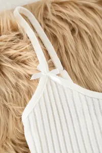 TRENDYOLMİLLA White 100% Cotton Striped Ribbon/with bow Ribbed OF shorts Knitting Pajama Set - Image 8