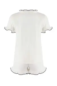 TRENDYOLMİLLA White 100% Cotton Frilly Muslin OF shorts Weaving Pajama Set - Image 6