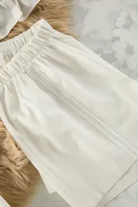 TRENDYOLMİLLA Ecru 3 Sets 100% Cotton Frilly OF shorts Weaving Robe+Pajama Set - Image 10