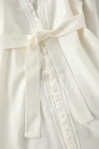 TRENDYOLMİLLA Ecru 3 Sets 100% Cotton Frilly OF shorts Weaving Robe+Pajama Set - Image 9
