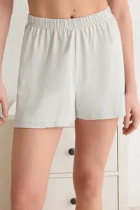 TRENDYOLMİLLA Light Gray 100% Cotton Panda Printed OF shorts Knitting Pajama Set - Image 4