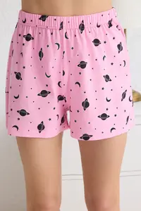 TRENDYOLMİLLA Pink 100% Cotton Galaxy Patterned OF shorts Knitting Pajama Set - Image 5