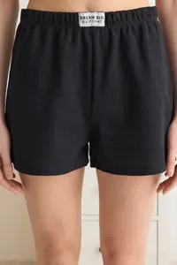 TRENDYOLMİLLA Anthracite Slogan Label Detailed Waffle Material OF shorts Knitting Pajama Set - Image 4