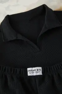 TRENDYOLMİLLA Anthracite Slogan Label Detailed Waffle Material OF shorts Knitting Pajama Set - Image 7