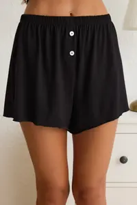 TRENDYOLMİLLA Black Lace and Ribbon/Bow Detailed Rope Sleeveless OF shorts Knitting Pajama Set - Image 3