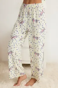 TRENDYOLMİLLA Ecru Hayvan Patterned Rope Sleeveless Viscose Weaving Pajama Set - Image 4