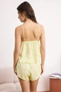 TRENDYOLMİLLA Yellow Floral Binding Detailed Viscose OF shorts Weaving Pajama Set - Image 4