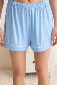 TRENDYOLMİLLA Mavi Belted Binding and Piping Detailed Viscose OF shorts Maternity Knitting Pajama Set - Image 5
