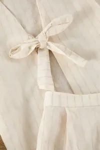 TRENDYOLMİLLA Beige Cotton tied up/with bow linen look OF shorts Weaving Pajama Set - Image 8