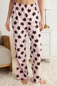 TRENDYOLMİLLA Pink 100% Cotton Kedi Patterned Knitting Pajama Set - Image 4