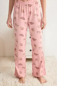 TRENDYOLMİLLA Gray Melange 100% Cotton Slogan Printed Knitting Pajama Set - Image 4