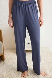 TRENDYOLMİLLA Navy Blue Rahat Pattern Viscose Knitting Pajama Set - Image 5