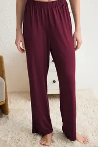 TRENDYOLMİLLA Dark Cherry Rahat Pattern Viscose Knitting Pajama Set - Image 5