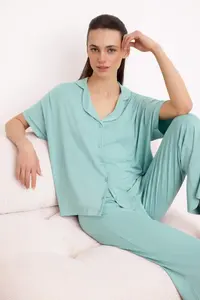 TRENDYOLMİLLA MINT Rahat Pattern Viscose Knitting Pajama Set