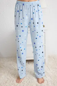 TRENDYOLMİLLA Mavi Star Patterned Rope Sleeveless Knitting Pajama Set - Image 4